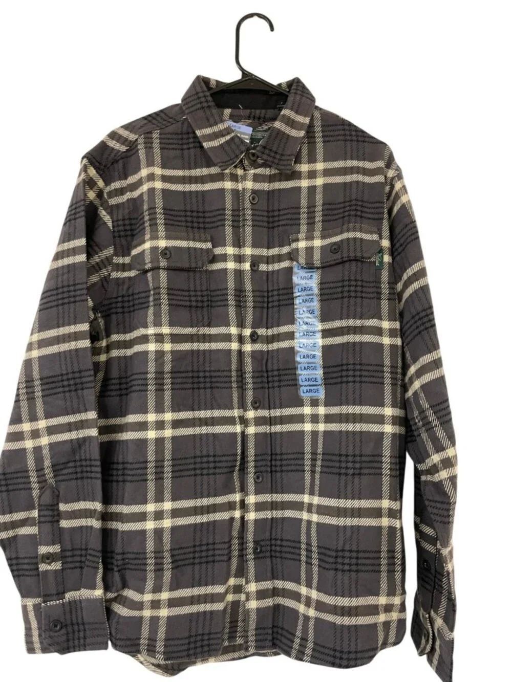Woolrich Mens Flannel Plaid Shirt Size L Grey Major Plaid Cotton HMT46235 NWT